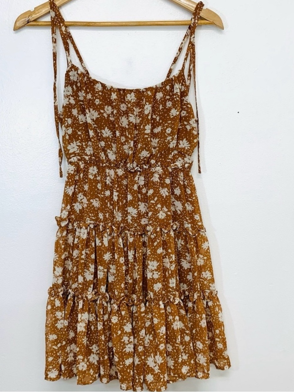 Blu Pepper Babydoll Dress Small Mini Tiered Brown Floral